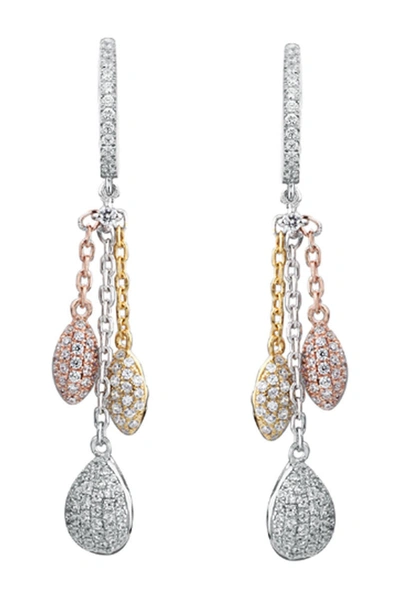Suzy Levian Pave Cubic Zirconia Tri Tone Sterling Silver Dangle Earrings In Multi
