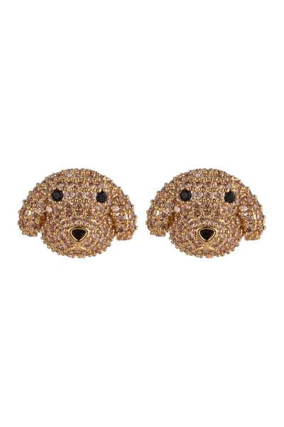 Eye Candy Los Angeles Cz Poodle Pink Stone Stud Earrings In Gold