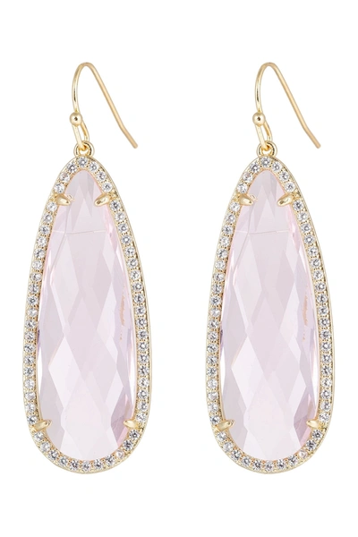 Eye Candy Los Angeles Crown 14k Yellow Gold Plated Brass Faceted Cz & Pave Halo Teardrop Earrings In Pink