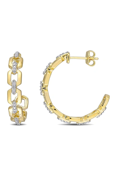 Delmar 18k Yellow Gold Plated Sterling Silver Diamond Link 27.3mm Hoop Earrings