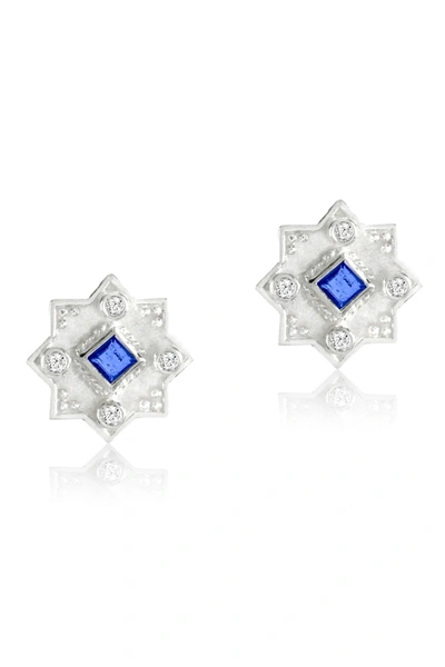 Legend Amrapali Silver Sterling Silver Heritage Star Of Lakshmi Blue Sapphire & Diamond Stud Earrings