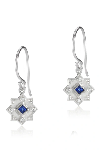 Legend Amrapali Silver Sterling Silver Heritage Star Of Lakshmi Blue Sapphire & Diamond Dangle Earrings