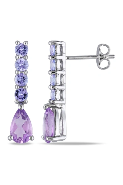 Delmar Sterling Silver Amethyst & Tanzanite Drop Earrings In Purple