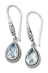 Samuel B Jewelry Sterling Silver Blue Topaz Pear Drop Earrings In Blue