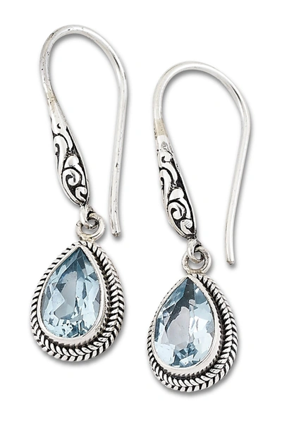 Samuel B Jewelry Sterling Silver Blue Topaz Pear Drop Earrings