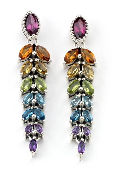 Samuel B Jewelry Sterling Silver Multi Gemstone Feather Drop Earrings