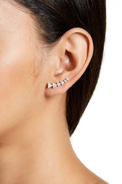 Adornia White Rhodium Plated Swarovski Crystal Accented Arrow Ear Climber Earrings In Silver