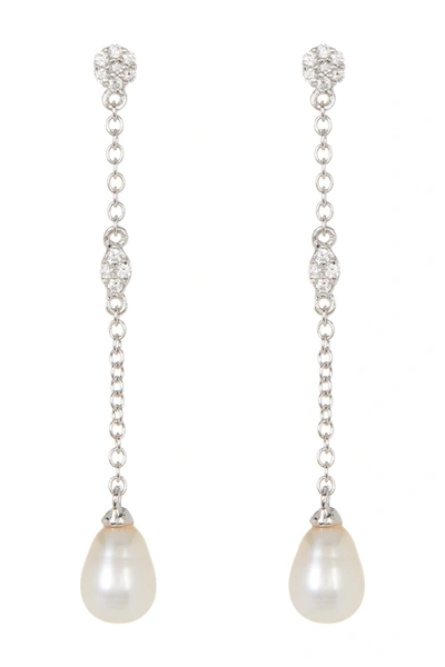 Adornia White Rhodium Plated Swarovski Crystal Accented & 7mm Freshwater Pearl Drop Earrings