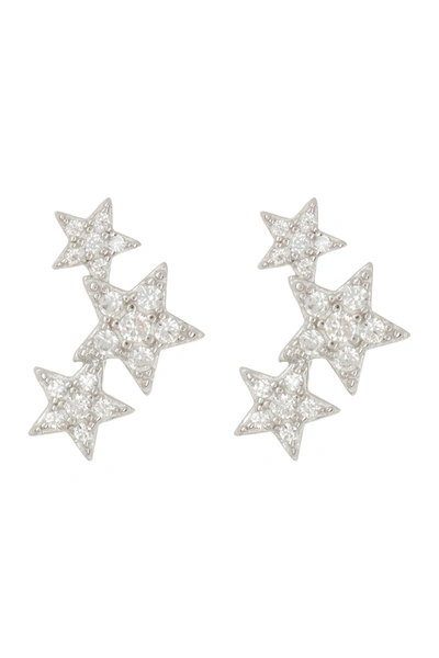 Adornia White Rhodium Plated Swarovski Crystal Shooting Star Earrings In Silver