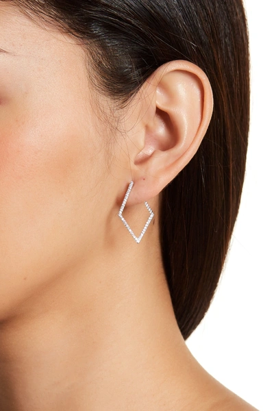 Adornia White Rhodium Plated Pave Swarovski Crystal 29mm Geometric Hoop Earrings In Silver