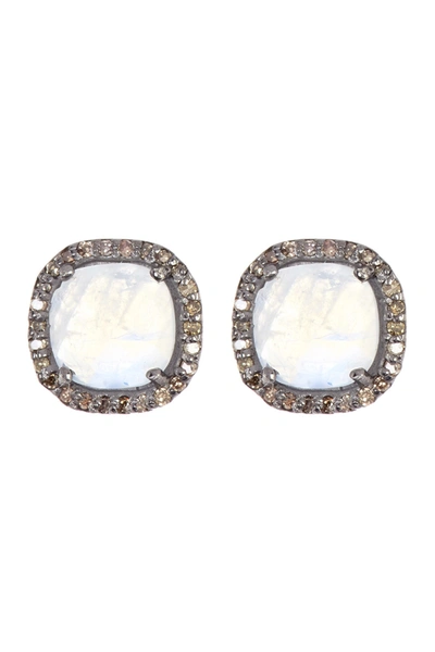 Adornia Fine Sterling Silver Cushion Halo Moonstone & Diamond Stud Earrings In White
