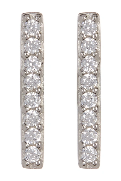 Adornia White Rhodium Plated Swarovski Crystal Accented Bar Stud Earrings In Silver