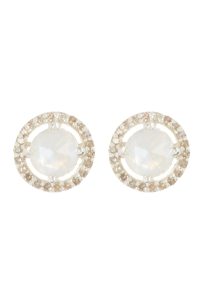 Adornia Fine Echo Halo Champagne Moonstone & Diamond Stud Earrings In White