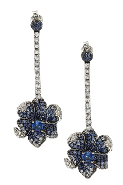 Suzy Levian Blue Sapphire, Created White Sapphire & Brown Diamond Flower Drop Earrings