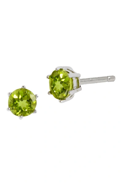 Savvy Cie Sterling Silver Prong Set Peridot Round Stud Earrings In Green