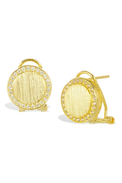 Savvy Cie 18k Gold Vermeil Satin Finish Cz Halo Earrings In Yellow