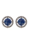 ADORNIA FINE STERLING SILVER PRONG SET BLUE SAPPHIRE & PAVE CRYSTAL ROUND STUD EARRINGS,791109050255
