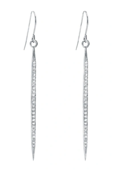 Adornia Fine Rhodium Plated Sterling Silver Pave Diamond Spike Drop Earrings