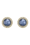 ADORNIA FINE 14K YELLOW GOLD DIAMOND HALO BLUE SAPPHIRE STUD EARRINGS,791109042533