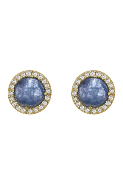 Adornia Fine 14k Yellow Gold Diamond Halo Blue Sapphire Stud Earrings