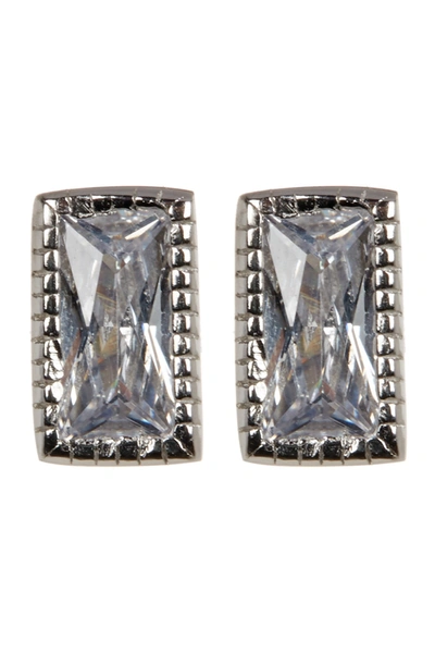 Adornia White Rhodium Plated Swarovski Crystal Rectangle Cut Stud Earrings In Silver