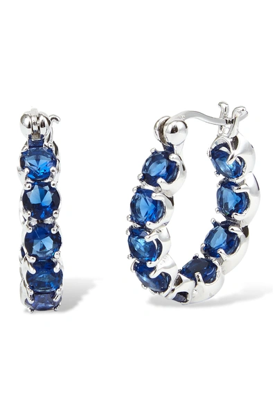 Savvy Cie Sterling Silver Lab Created Sapphire Huggie Hoop Earrings In Blue