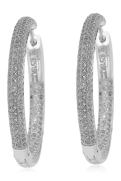 Suzy Levian Sterling Silver Pave Set Cz Hoop Earrings In White