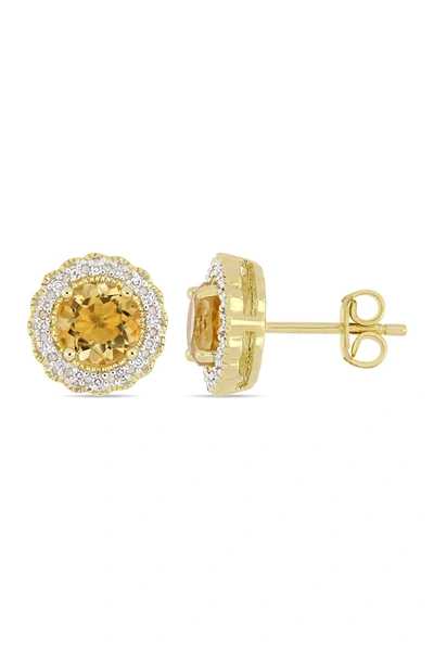 Delmar Citrine & Diamond Round Stud Earrings In Yellow