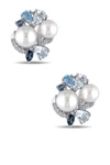DELMAR STERLING SILVER LAB CREATED WHITE SAPPHIRE, BLUE TOPAZ & 6.5-8MM CULTURED FRESHWATER PEARL STUD EARR,682077180047