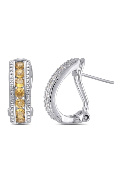 Delmar Sterling Silver Citrine Channel Set Earrings In Yellow