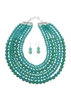 Eye Candy Los Angeles Stone Layered Necklace & Earrings Set In Turquoise