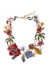 Eye Candy Los Angeles Flora & Fauna Crystal Bib Necklace In Multicolored