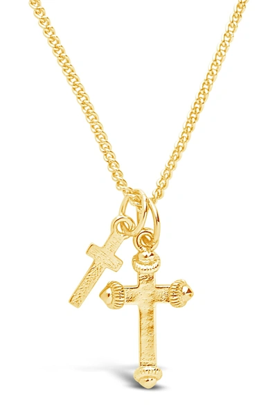 Sterling Forever Double Cross Pendant Necklace In Gold