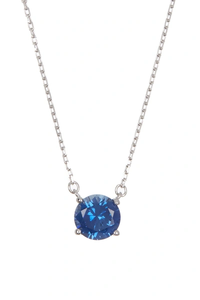 Suzy Levian Sterling Silver Sapphire Solitaire Pendant Necklace In Blue