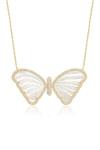 GAB+COS DESIGNS MOTHER OF PEARL & CZ HALO BUTTERFLY PENDANT NECKLACE,810040523083