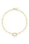 GAB+COS DESIGNS YELLOW GOLD VERMEIL PAVE CZ & 2MM PEARL OVAL LINK CHOKER NECKLACE,810040523106
