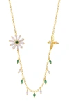 GAB+COS DESIGNS YELLOW GOLD VERMEIL CZ DAISY & BEE SHAKER NECKLACE,810040523236
