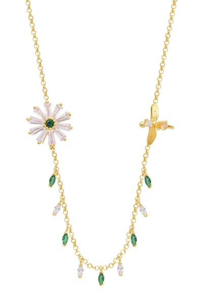 Gab+cos Designs Yellow Gold Vermeil Cz Daisy & Bee Shaker Necklace