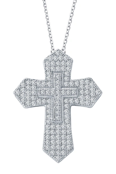 Lafonn Platinum Plated Sterling Silver Simulated Diamond Cross Pendant Necklace In White
