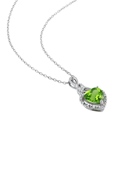 Delmar Sterling Silver Peridot & Diamond Heart Pendant Necklace In Green