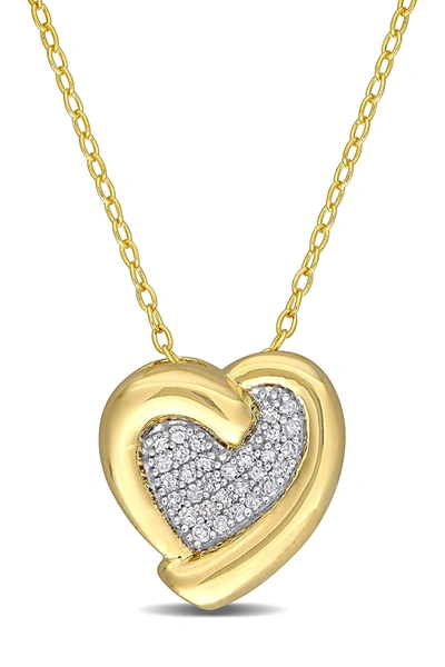 Delmar Yellow Plated Sterling Silver Pave Diamond Accent Heart Pendant Necklace In Gold