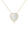 GAB+COS DESIGNS 14K YELLOW GOLD VERMEIL PAVE CZ MOTHER OF PEARL HEART PENDANT NECKLACE,810040520198