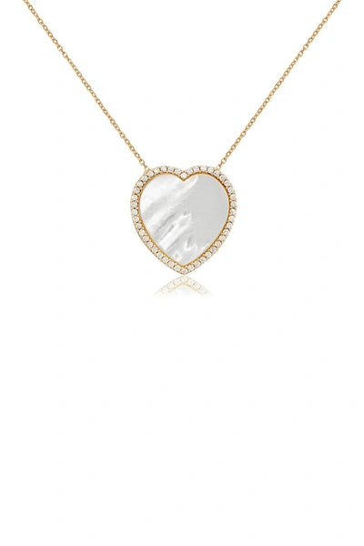 Gab+cos Designs 14k Yellow Gold Vermeil Pave Cz Mother Of Pearl Heart Pendant Necklace