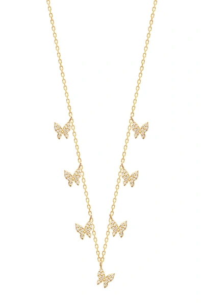Gab+cos Designs 14k Yellow Gold Vermeil Pave Cz Butterfly Charm Necklace