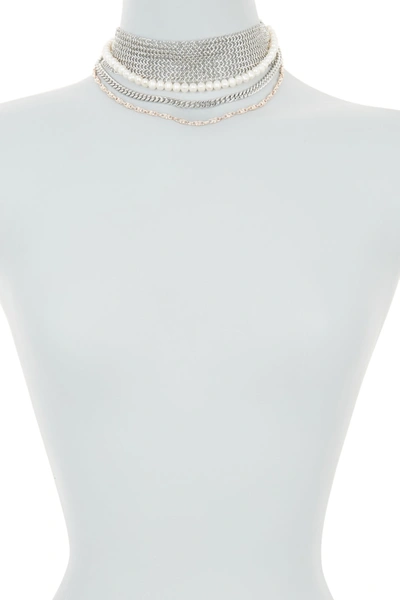 Carolee Multi-row Mesh & Freshwater Pearl Choker Necklace In White