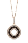 Suzy Levian Rose-tone Sterling Silver Cz 3-row Circle Pendant Necklace In Chocolate