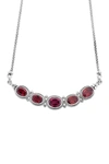 SAMUEL B JEWELRY STERLING SILVER 5 STATION BEZEL SET GARNET PENDANT NECKLACE,643905800407