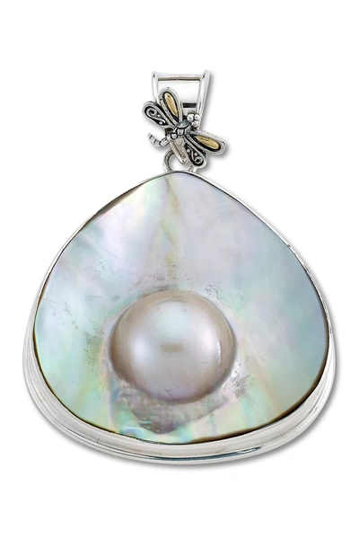 Samuel B Jewelry Sterling Silver 18k Blister Pearl Pendant W/ Dragonfly Accent In White