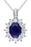 Delmar Sterling Silver Oval Created Blue & White Sapphire Diamond Pendant Necklace