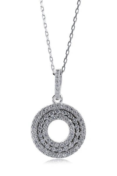 Suzy Levian Sterling Silver Cz 3-row Circle Pendant Necklace In White